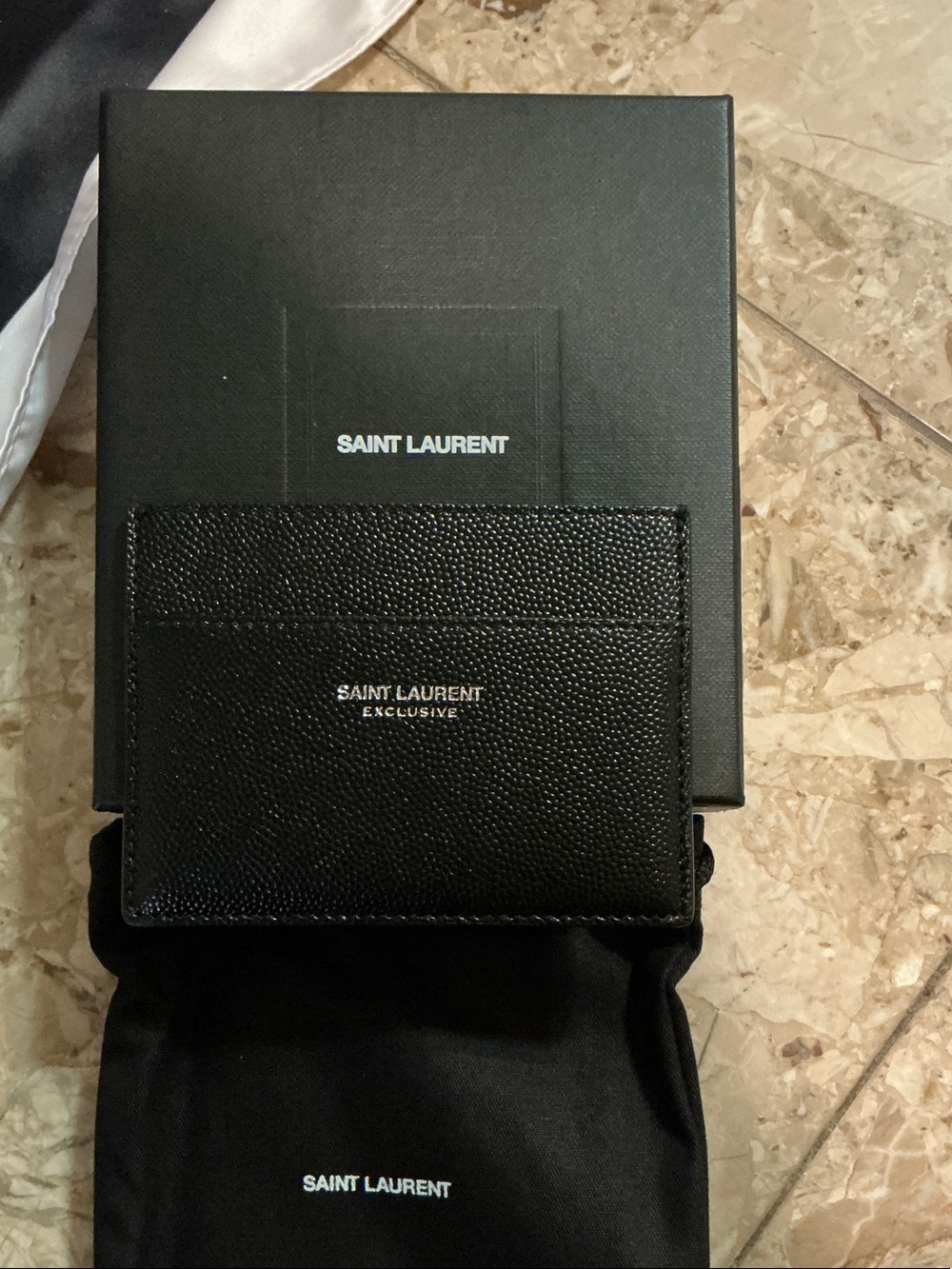 Authentic Saint Laurent exclusive black leather flat card holder, new